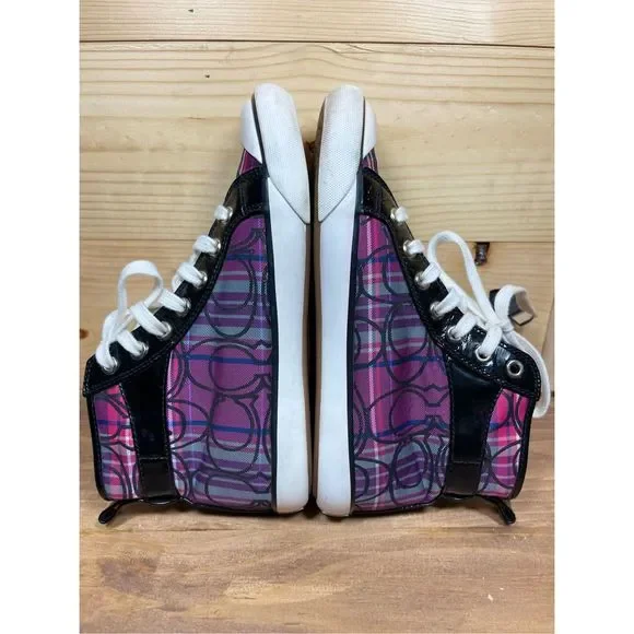 Coach Britney Women's Pink, Purple & Blue Monogram Hi Top Sneakers with Buckle A - Picture 4 of 12